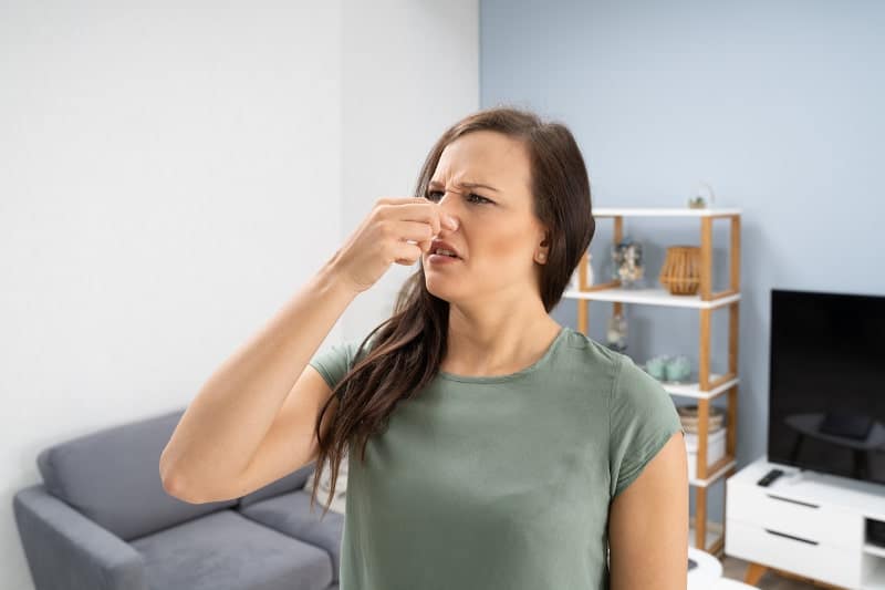 Woman Holding Nose in Disgust
